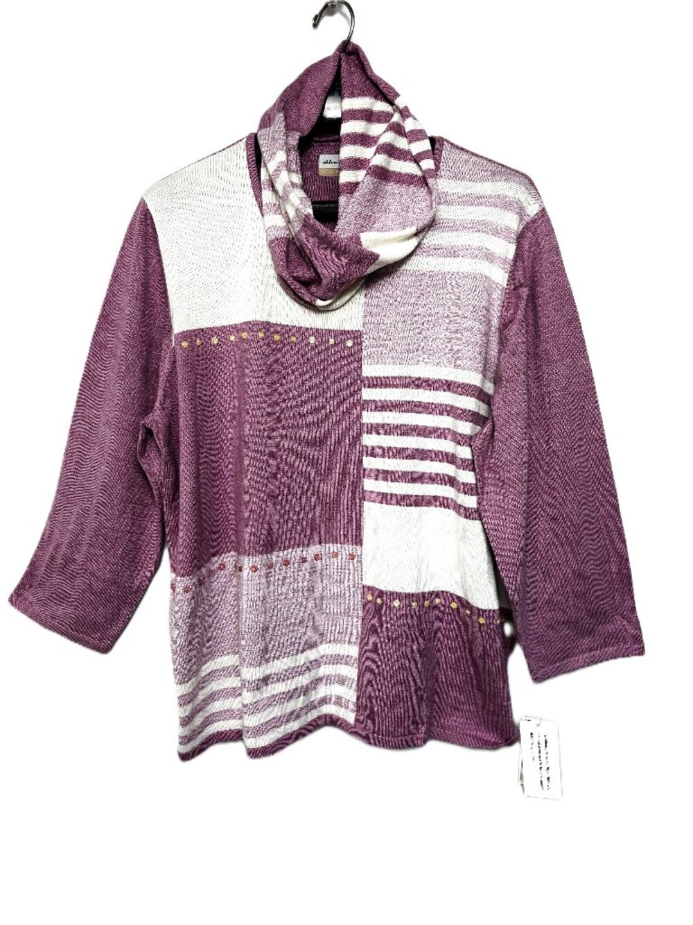 Alfred Dunner Lavendar White Block Print Office Casual Sweater Sz 3X